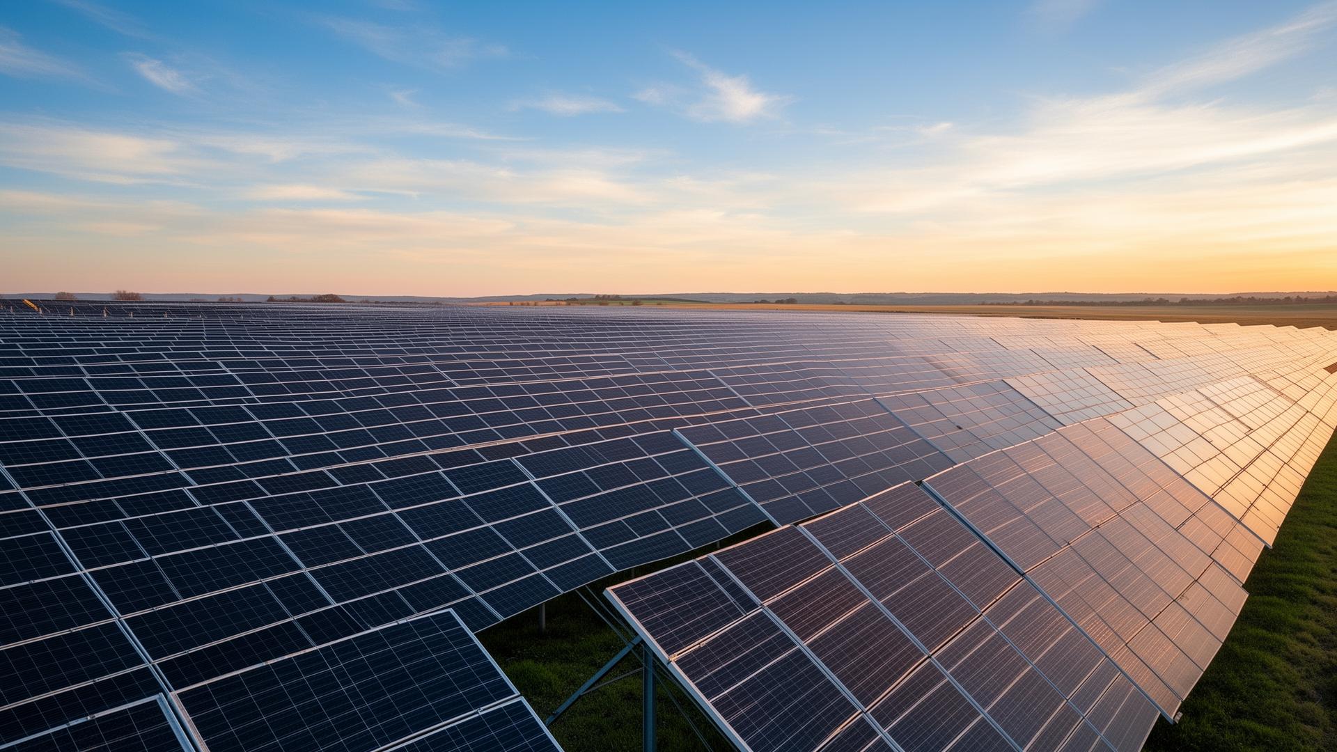 Solar farm at sunrise
